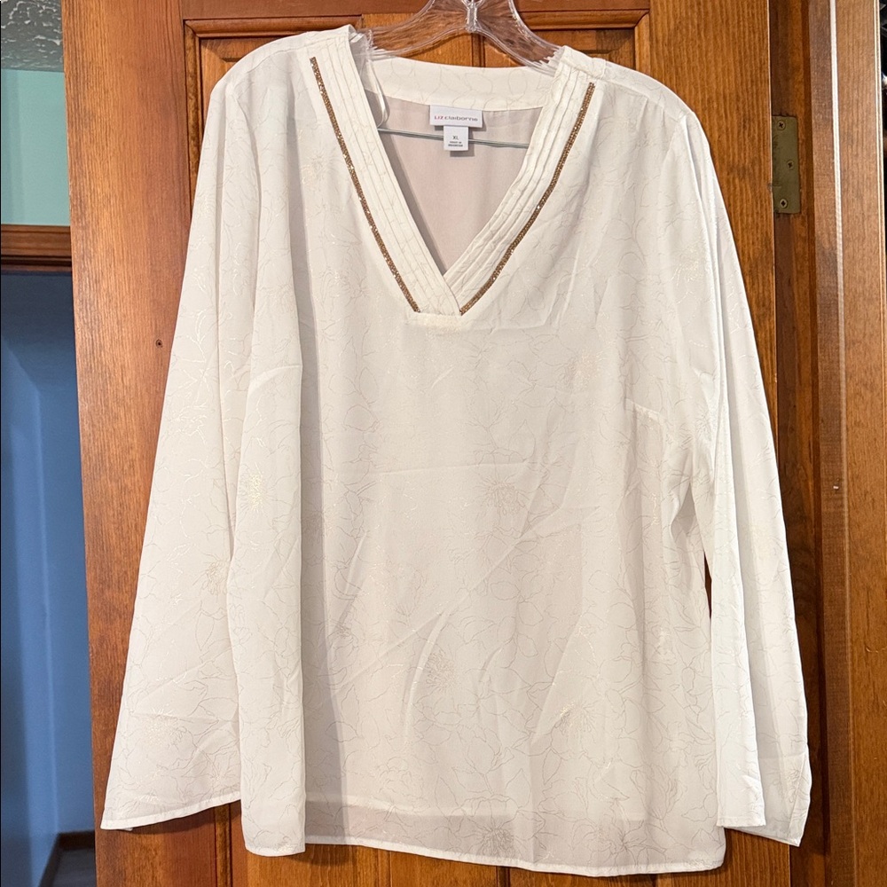 Liz Claiborne Elegant Cream V-Neck Blouse